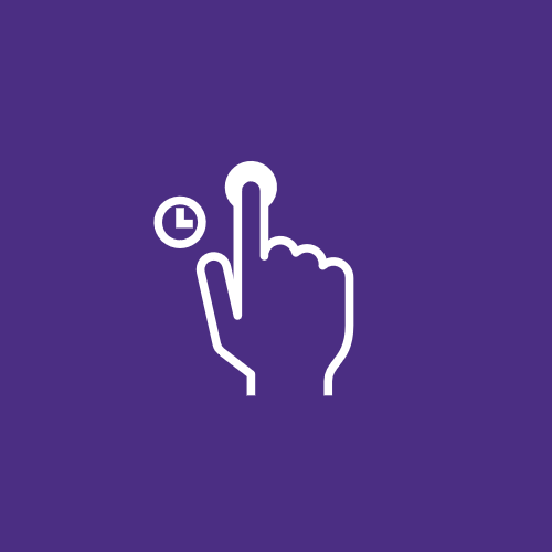 icon of a finger pressing a button with a clock in the background